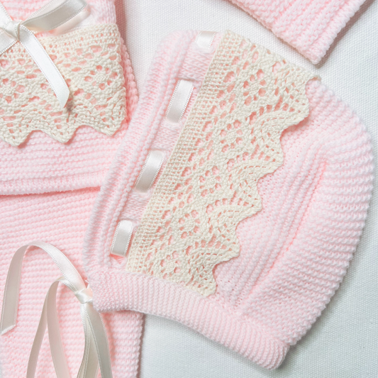 Newborn Baby Knit Outfit, Lace (Pink)