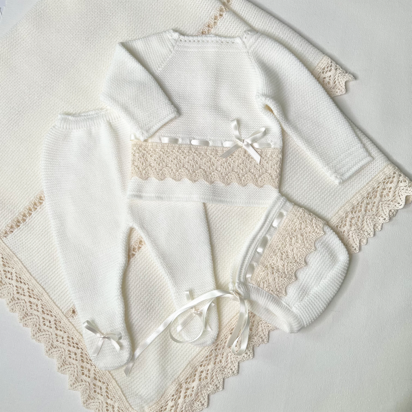Lace Baby Knit Outfit (Beige)