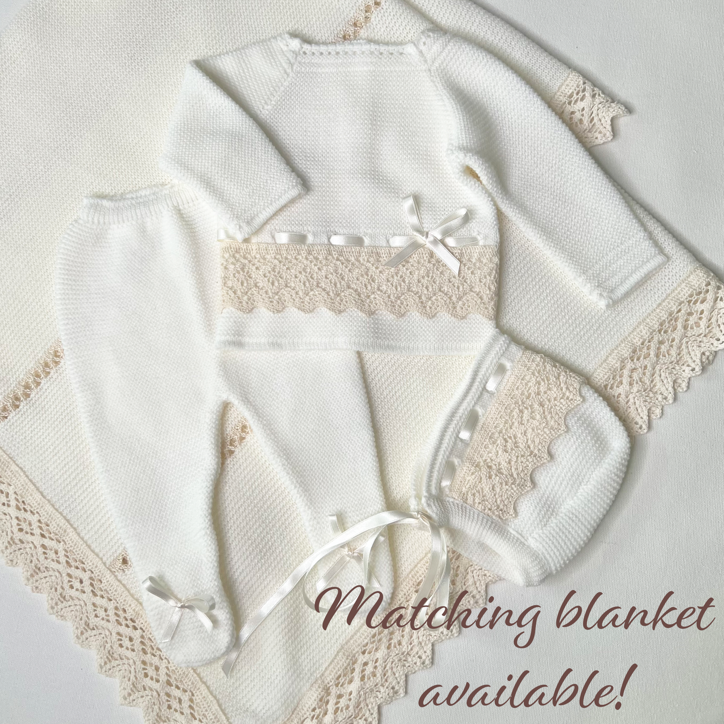 Lace Baby Knit Outfit (Beige)