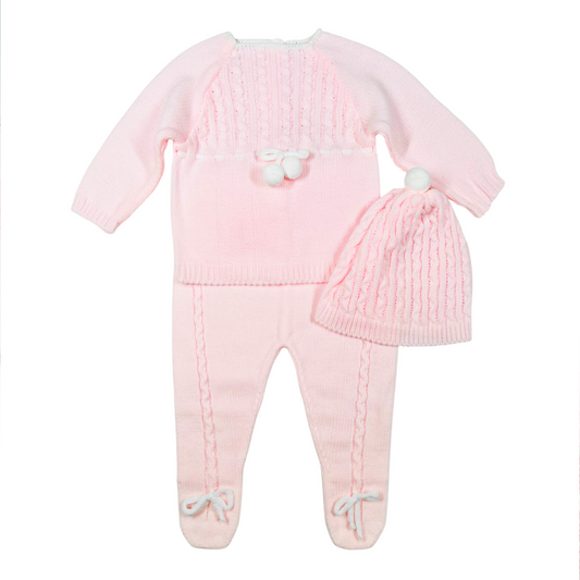 Newborn Baby Knit Outfit, Pompoms (Pink)