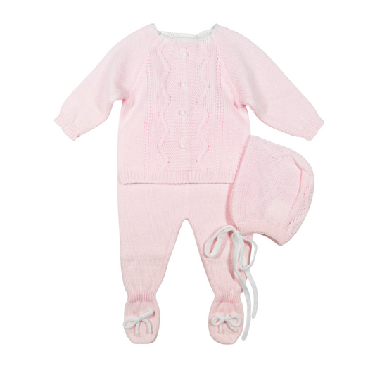 Newborn Baby Knit Outfit, ZigZag (Pink)