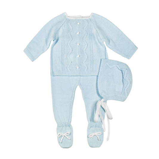 Newborn Baby Knit Outfit, ZigZag (Blue)