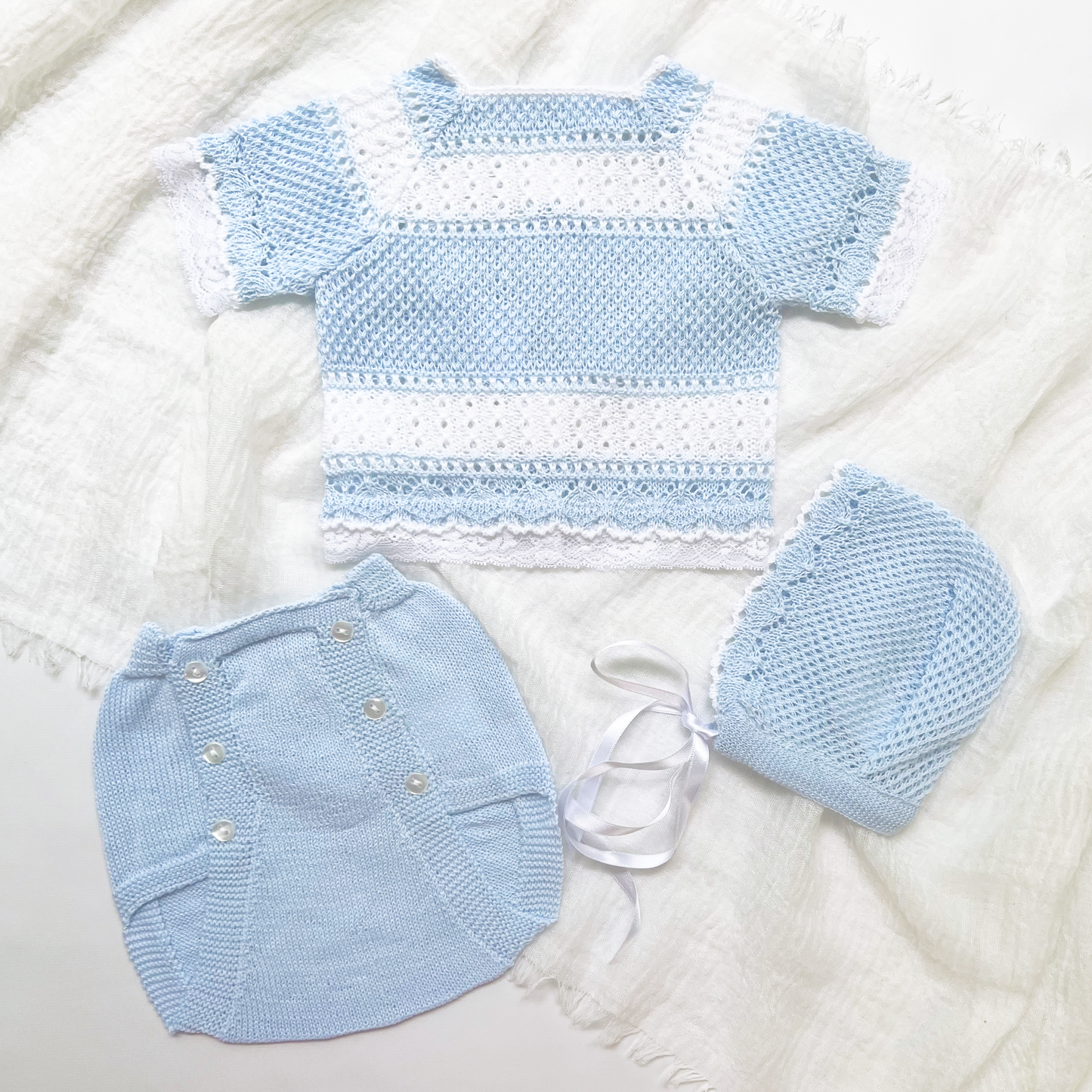 Lace Baby Knit Outfit (Blue)