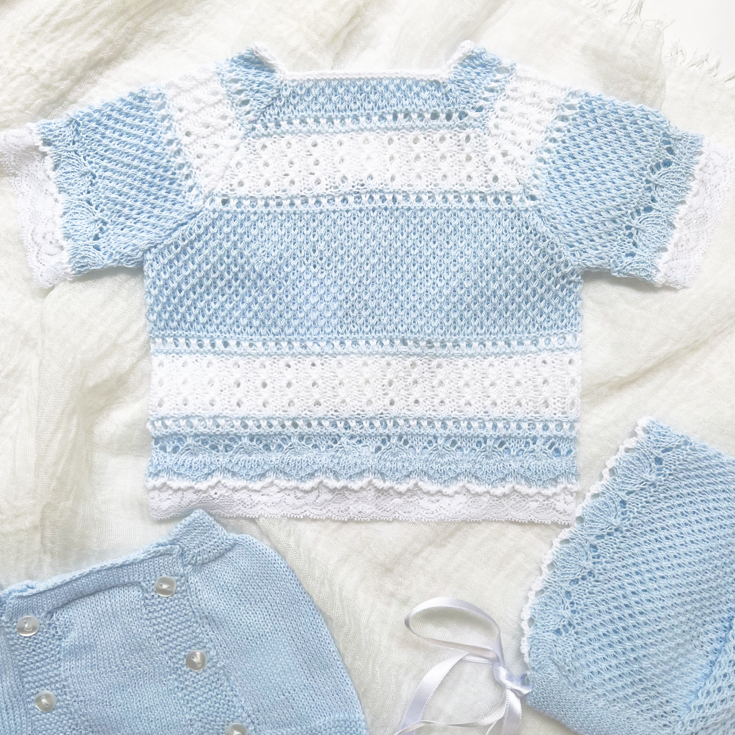 Lace Baby Knit Outfit (Blue)