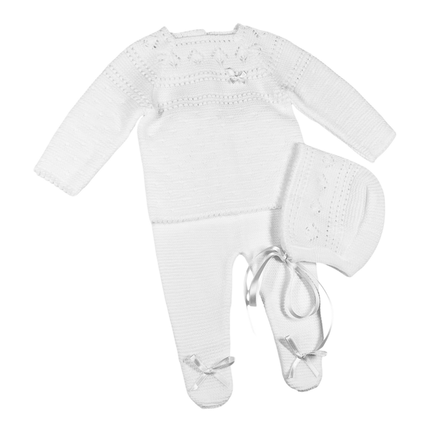 Newborn Baby Knit Outfit, Embossed Leaf (White)