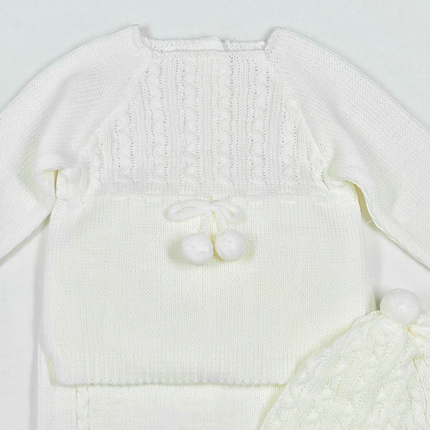 Newborn Baby Knit Outfit, Pompoms (Off-White)