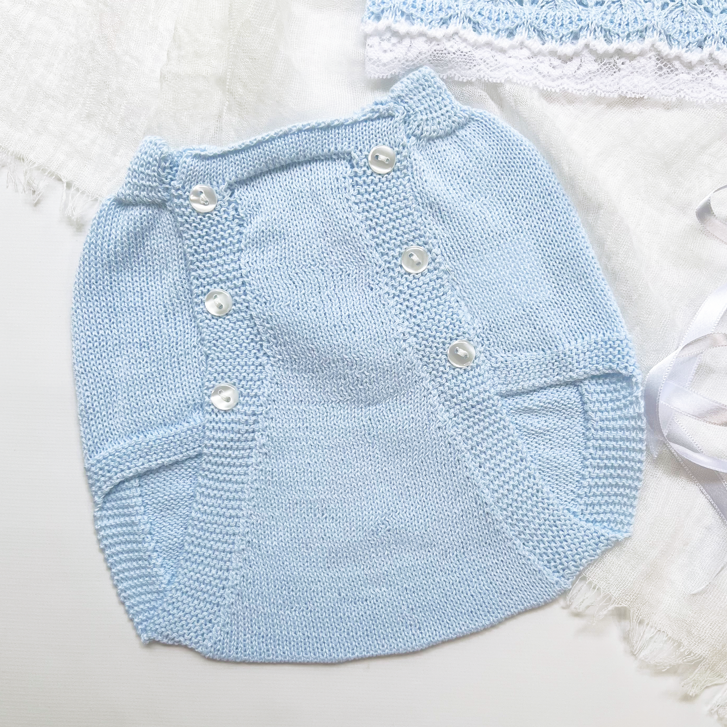 Lace Baby Knit Outfit (Blue)