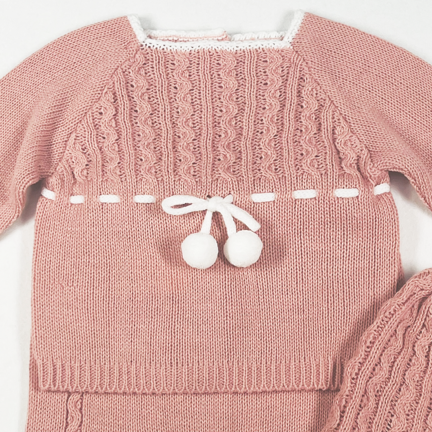 Newborn Baby Knit Outfit, Pompoms (Dusty Rose)