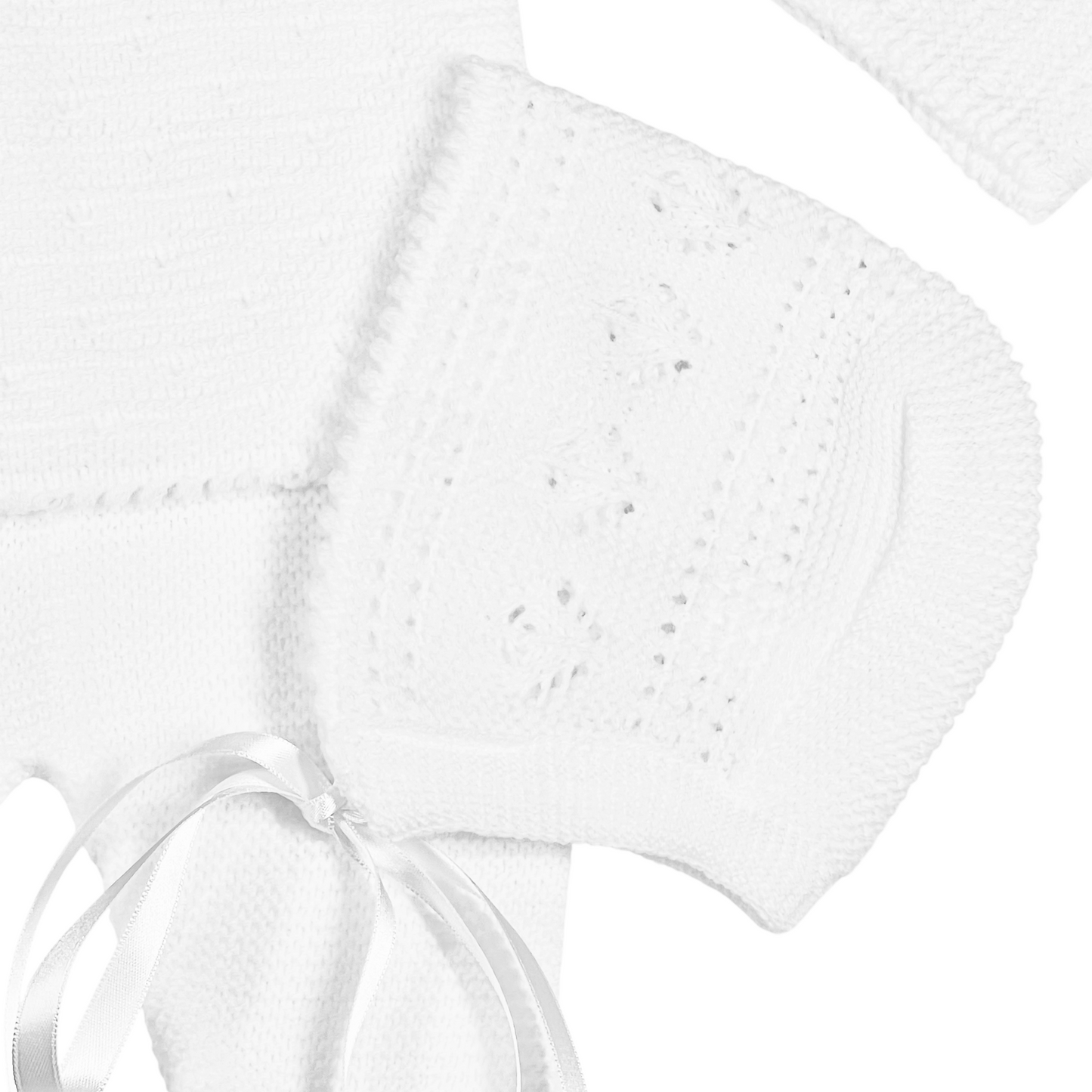 Newborn Baby Knit Outfit, Embossed Leaf (White)