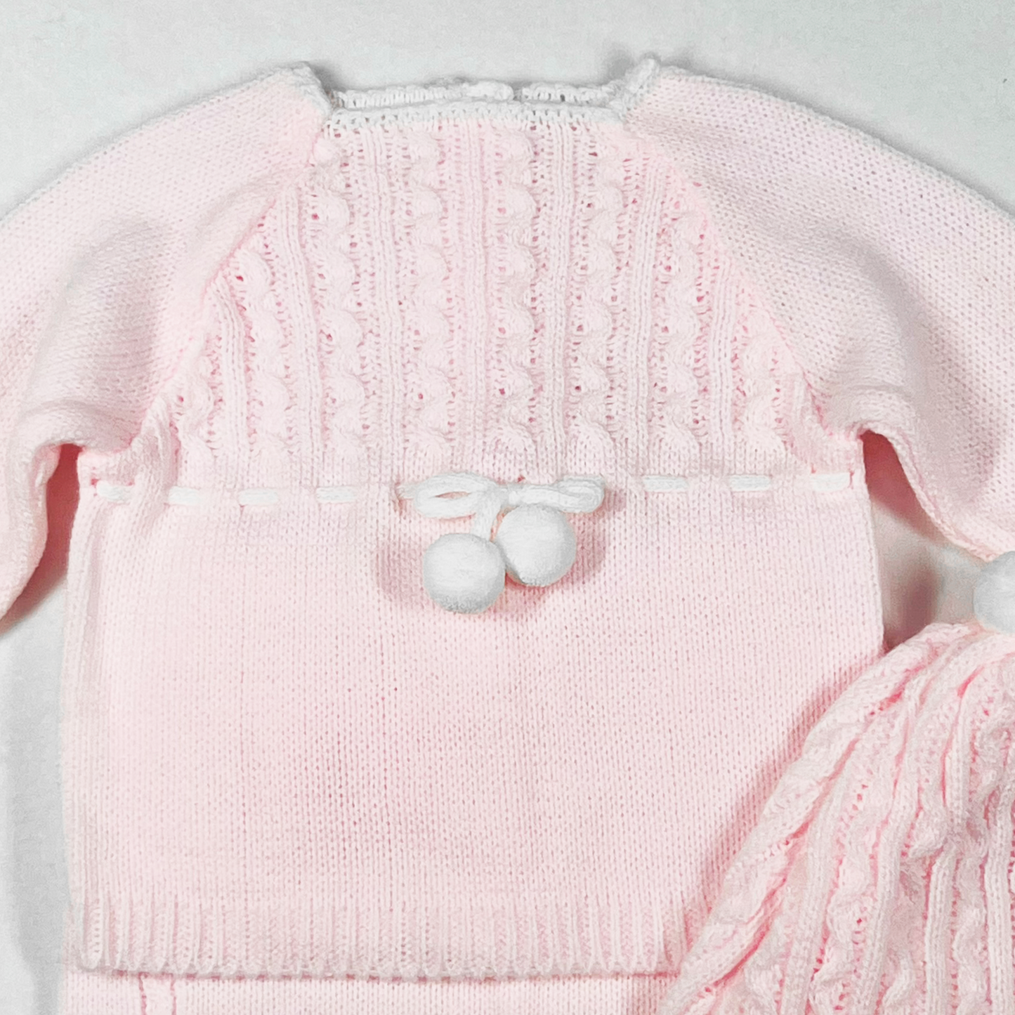 Newborn Baby Knit Outfit, Pompoms (Pink)