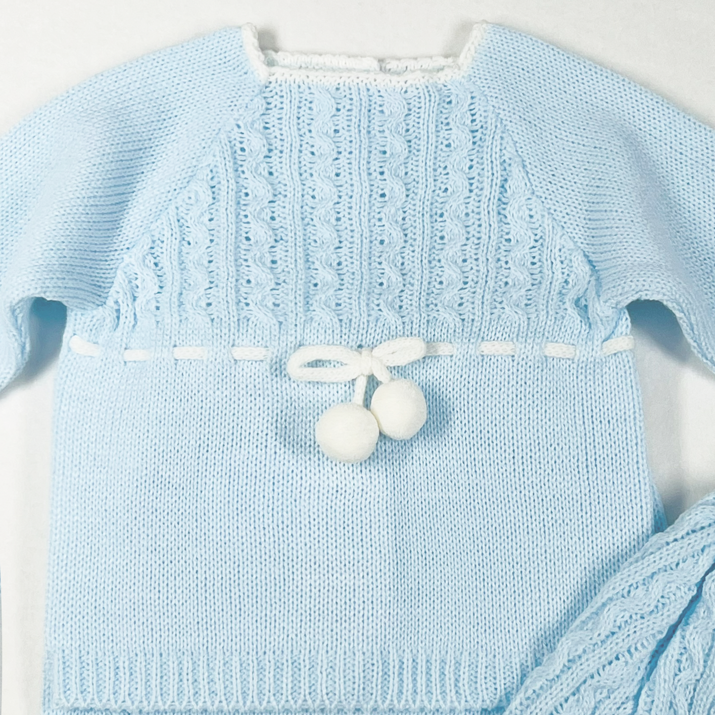 Newborn Baby Knit Outfit, Pompoms (Blue)