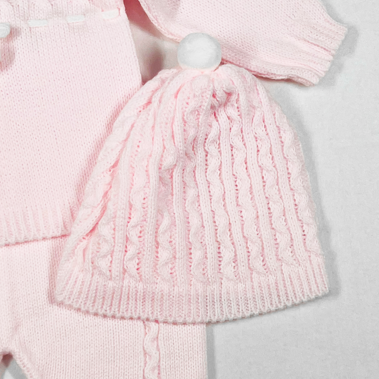 Newborn Baby Knit Outfit, Pompoms (Pink)