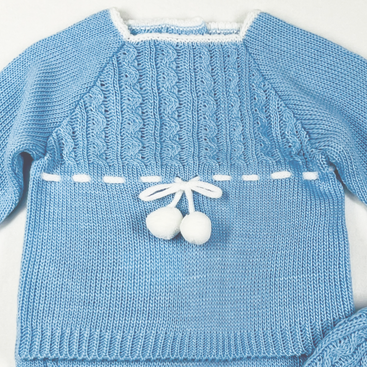 Newborn Baby Knit Outfit, Pompoms (Ocean Blue)