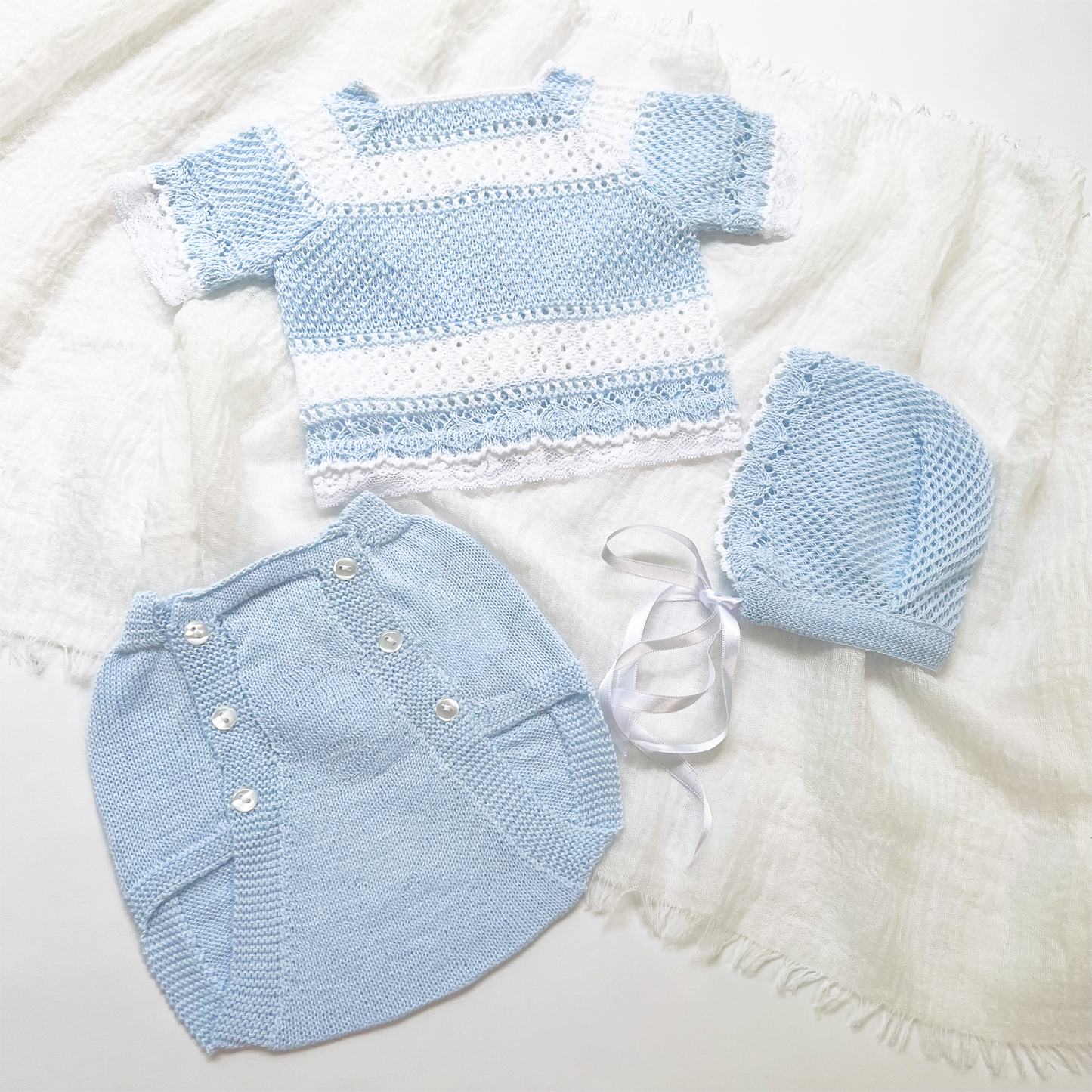 Lace Baby Knit Outfit (Blue)