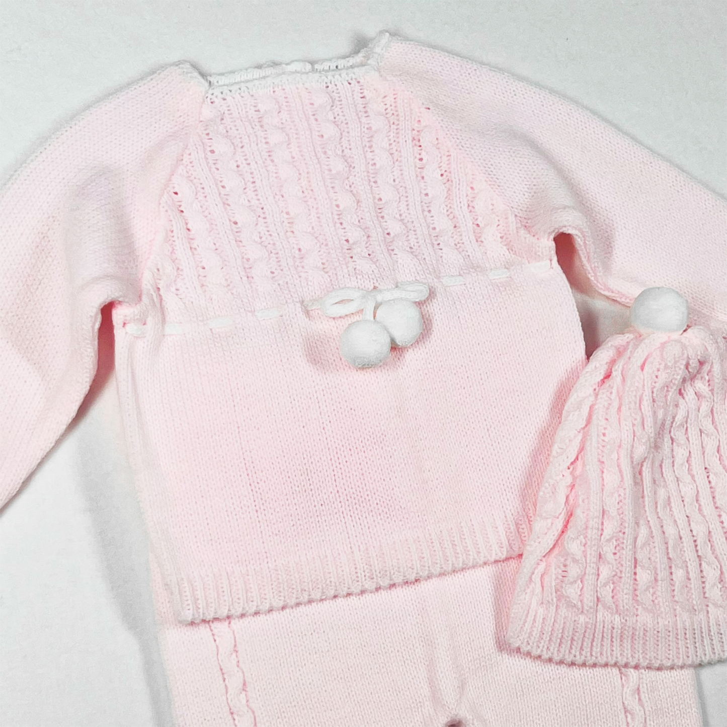 Newborn Baby Knit Outfit, Pompoms (Pink)