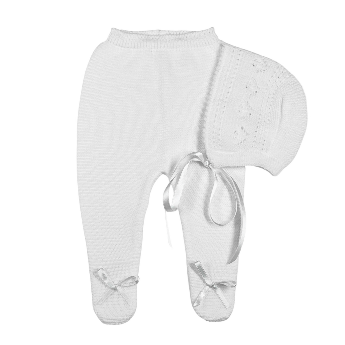 Newborn Baby Knit Outfit, Embossed Leaf (White)