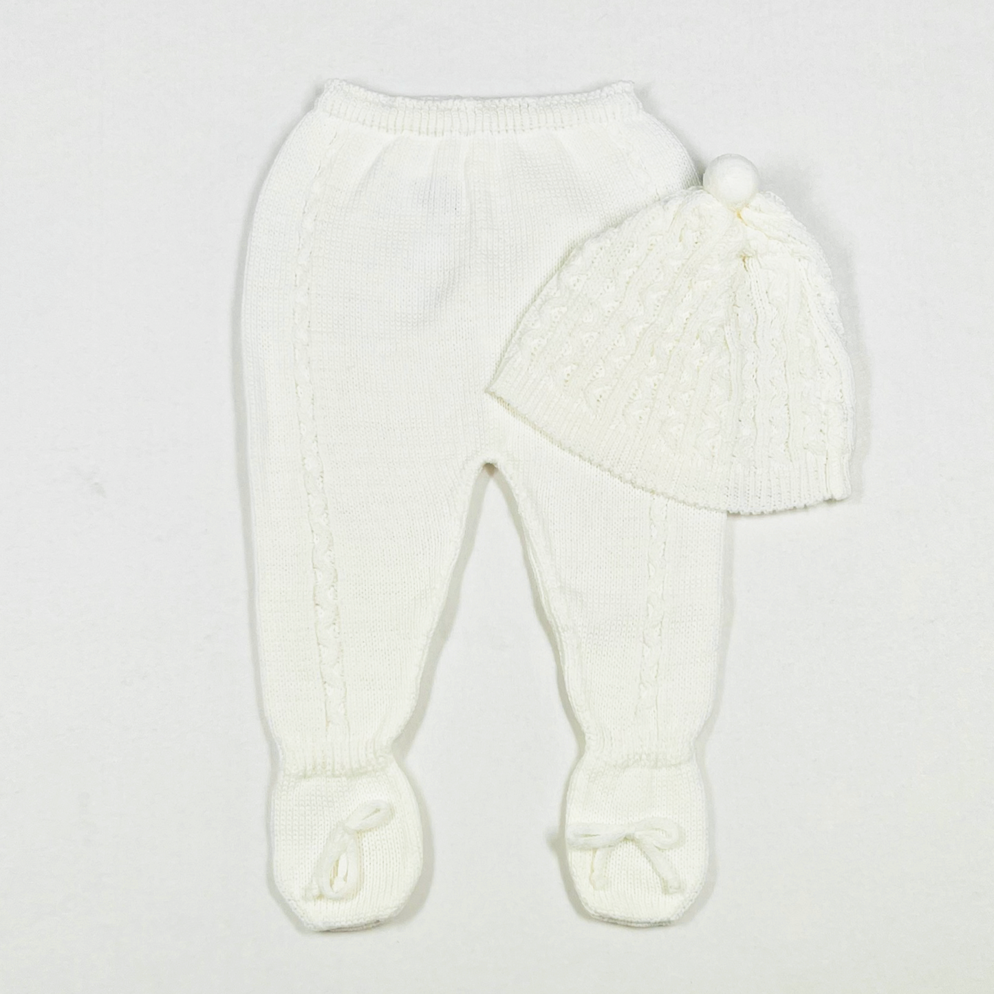 Newborn Baby Knit Outfit, Pompoms (Off-White)