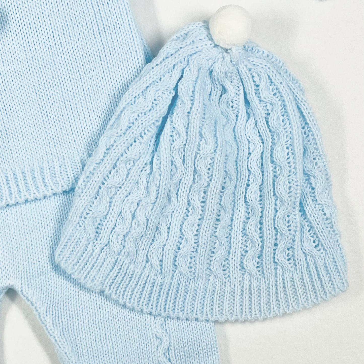 Newborn Baby Knit Outfit, Pompoms (Blue)