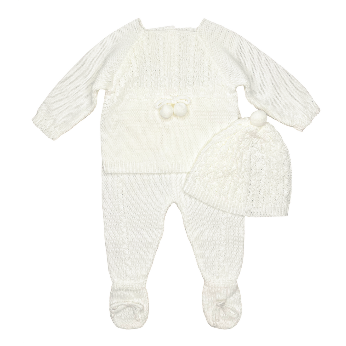 Newborn Baby Knit Outfit, Pompoms (Off-White)