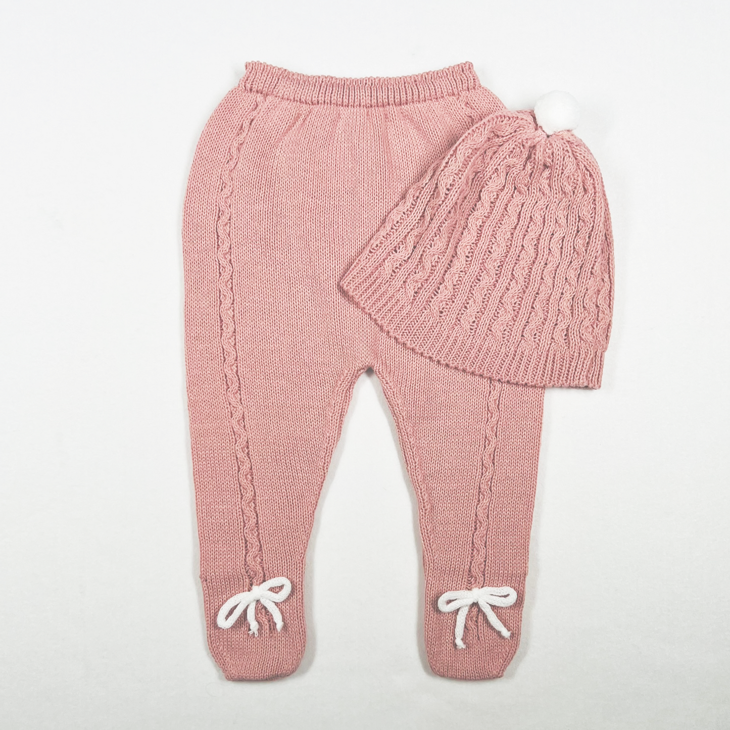 Newborn Baby Knit Outfit, Pompoms (Dusty Rose)