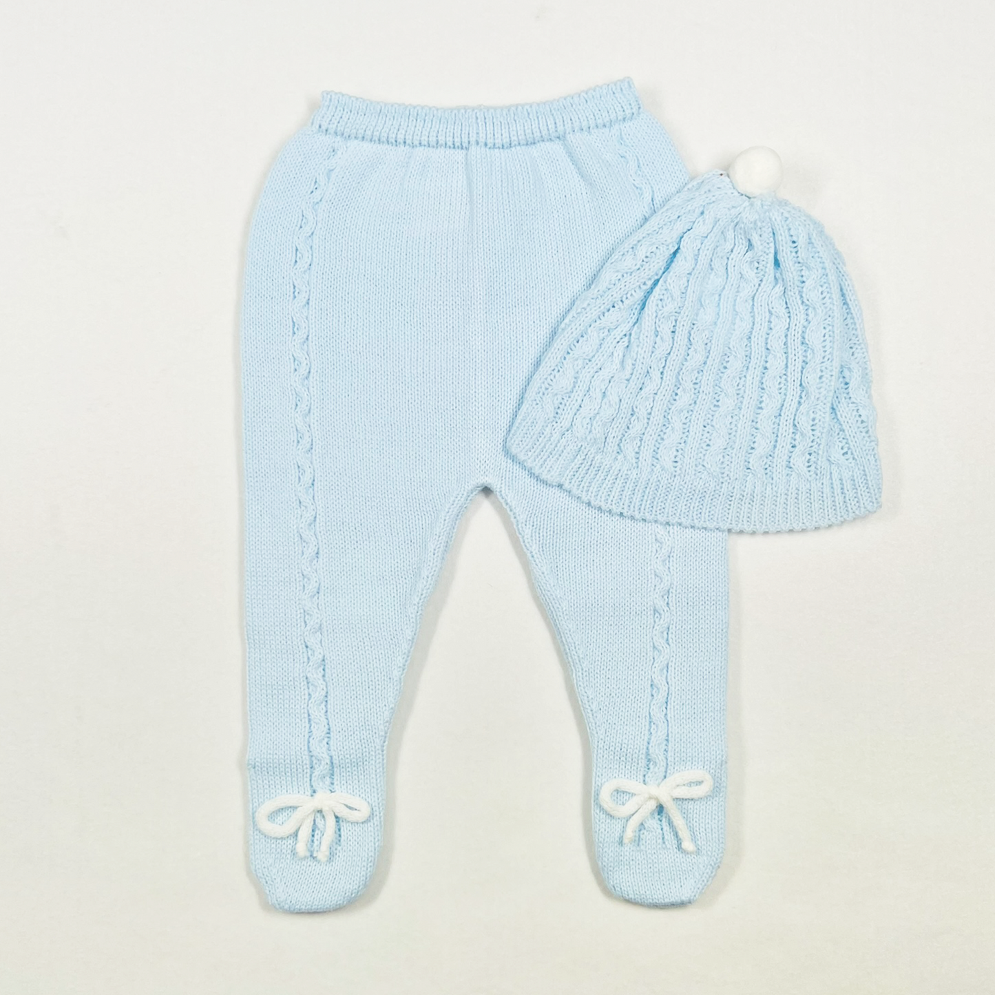 Newborn Baby Knit Outfit, Pompoms (Blue)