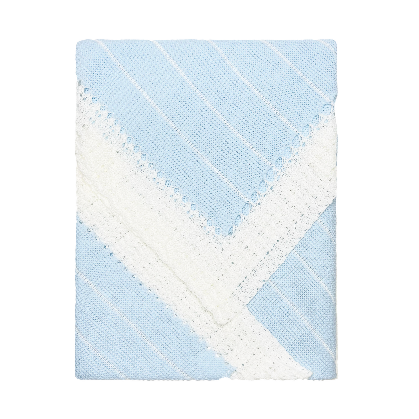 Newborn Baby Knit Blanket, Striped (Light Blue)