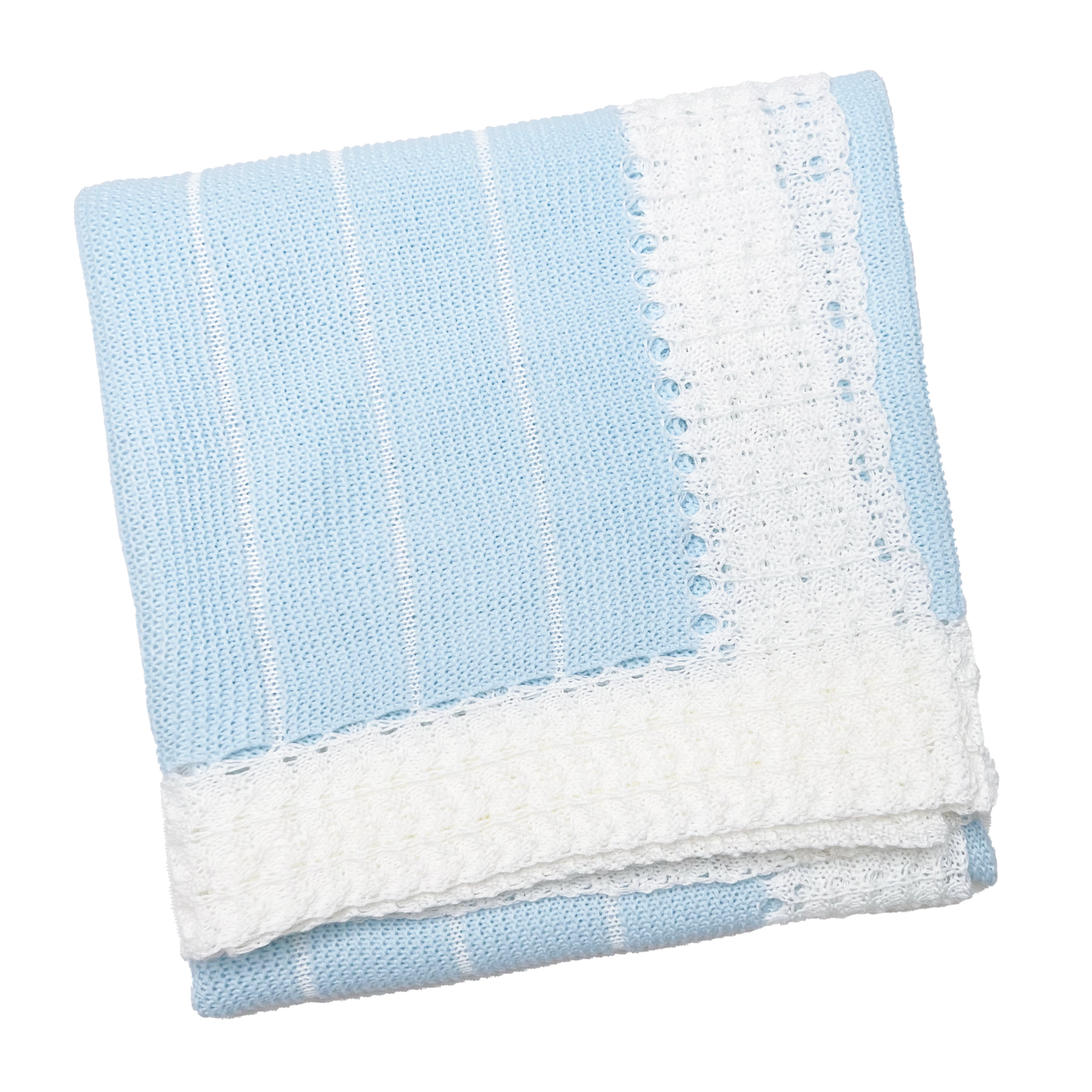 Newborn Baby Knit Blanket, Striped (Light Blue)