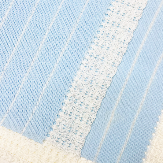 Newborn Baby Knit Blanket, Striped (Light Blue)