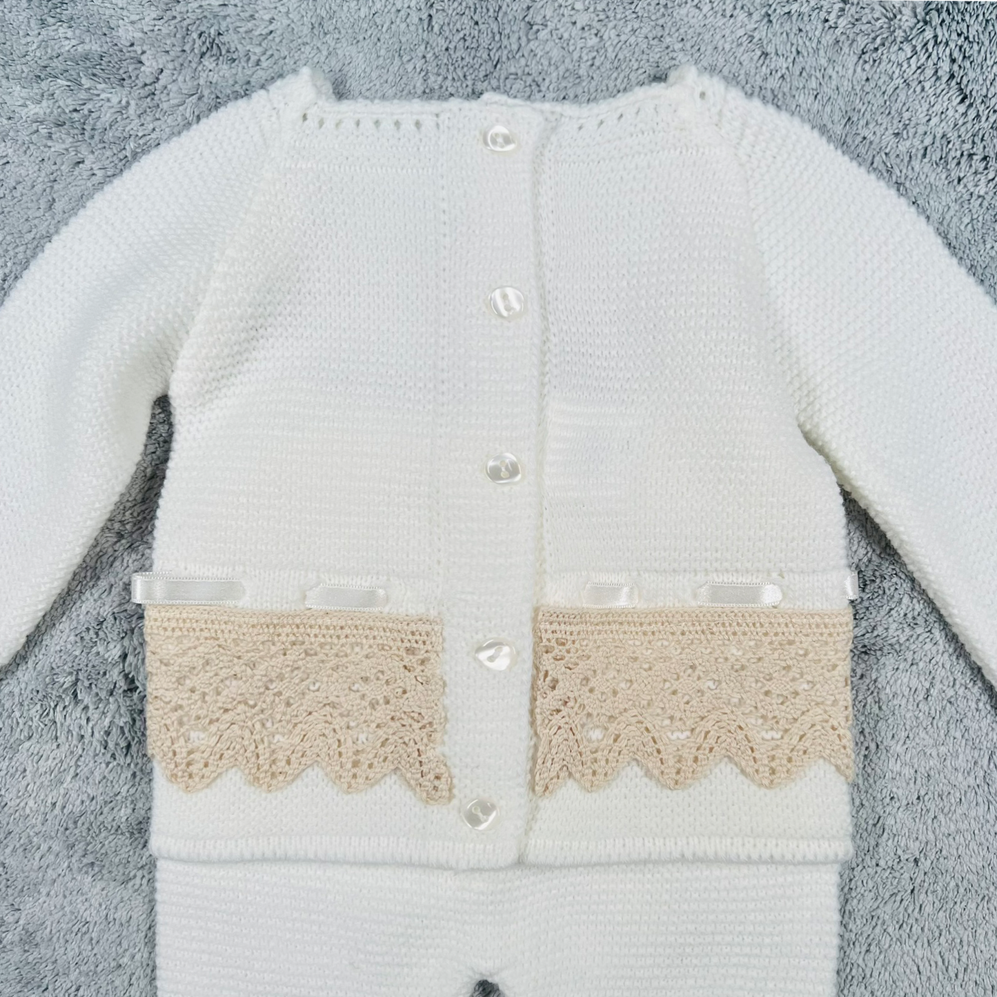 Newborn Baby Knit Outfit, Lace (Beige)