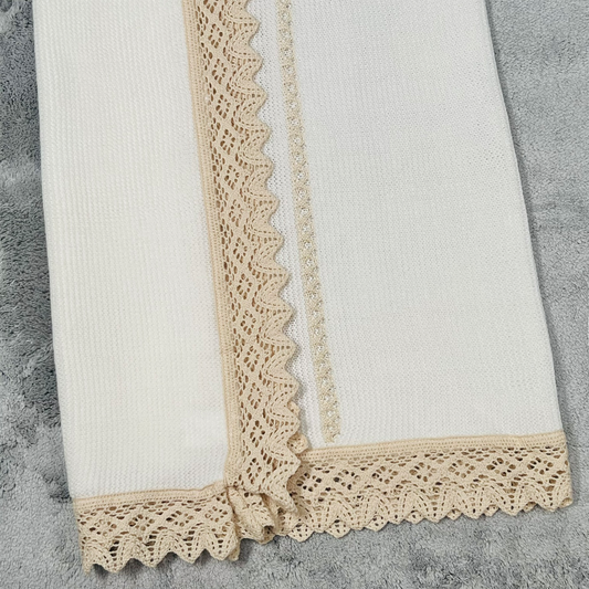 Newborn Baby Knit Blanket, Lace (Beige)