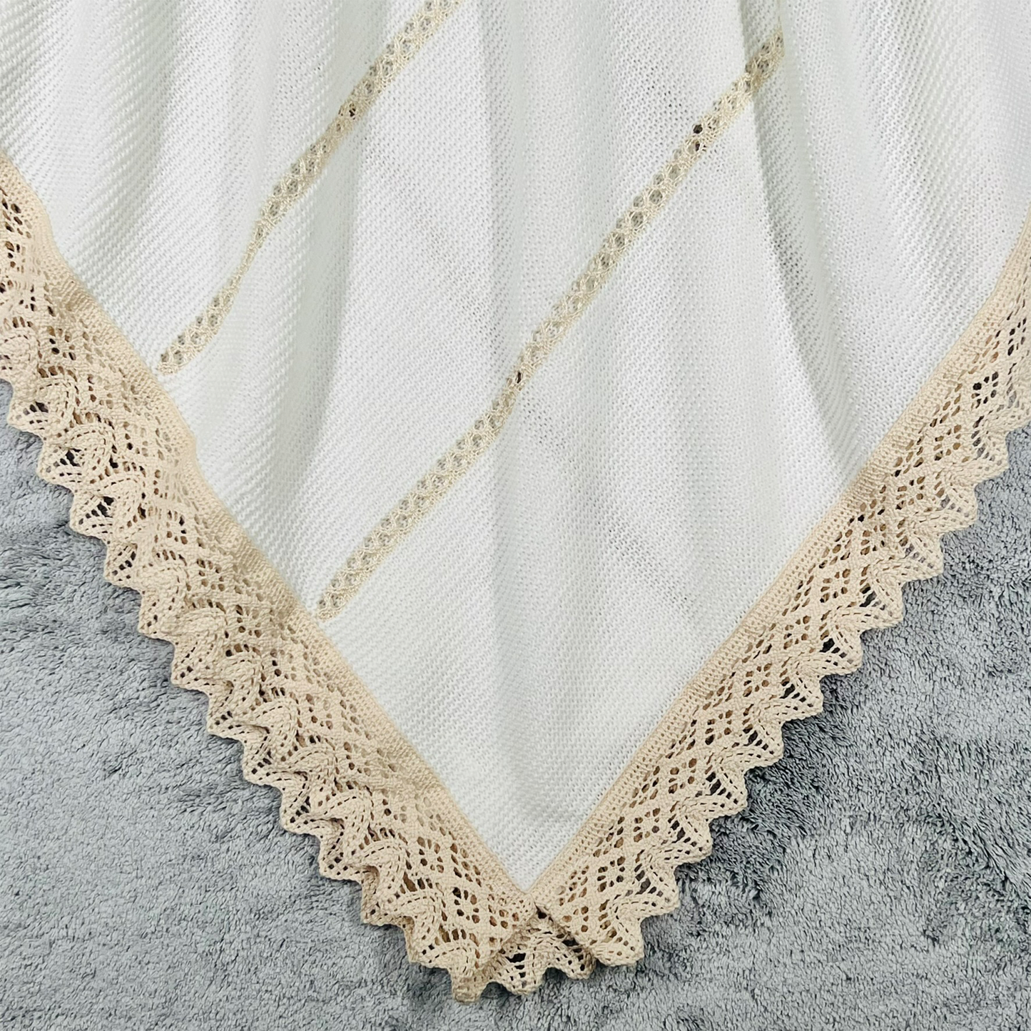 Newborn Baby Knit Blanket, Lace (Beige)