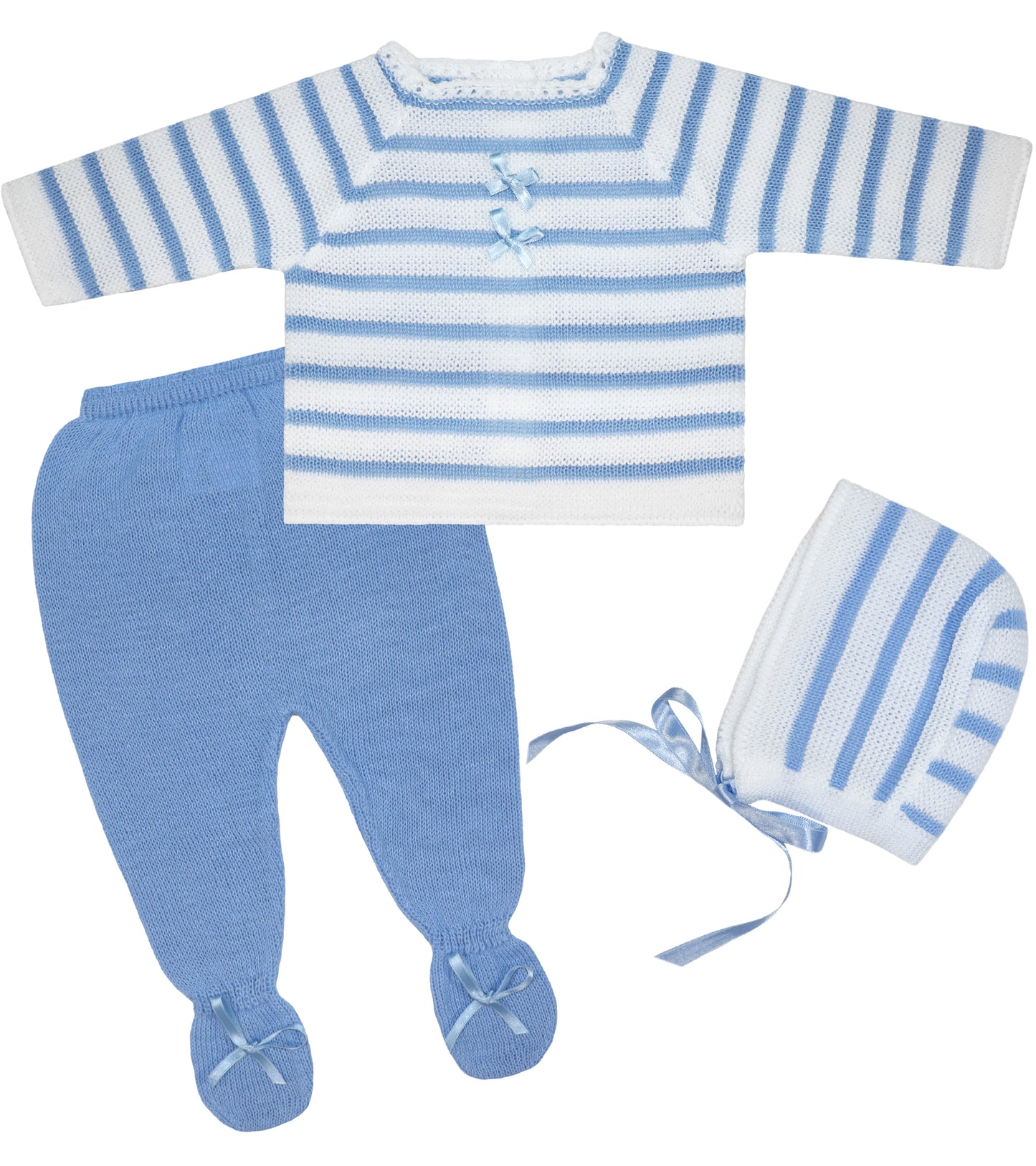 Baby Knitted Blue Striped Set