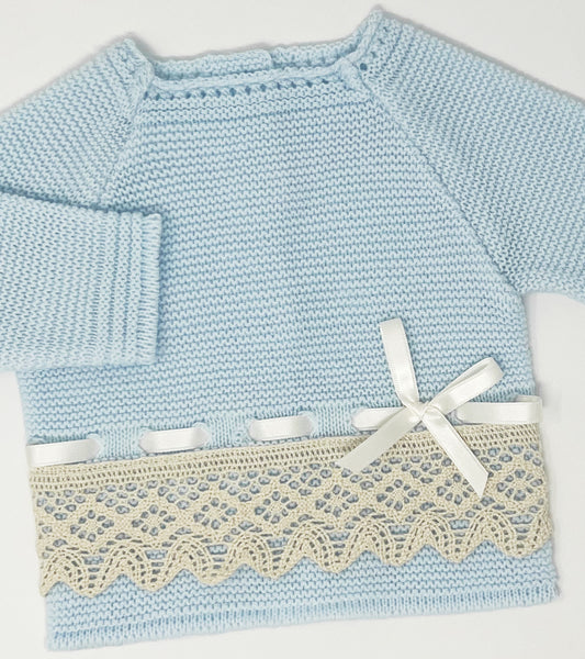 Newborn Baby Knit Outfit, Lace (Blue)