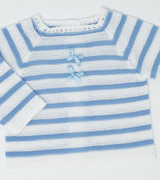 Newborn Baby Knit Outfit, Striped (Blue)