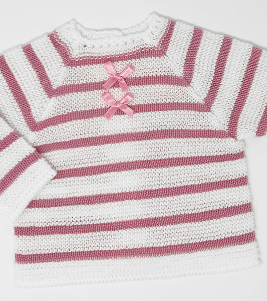 Newborn Baby Knit Outfit, Striped (Dusty Rose)