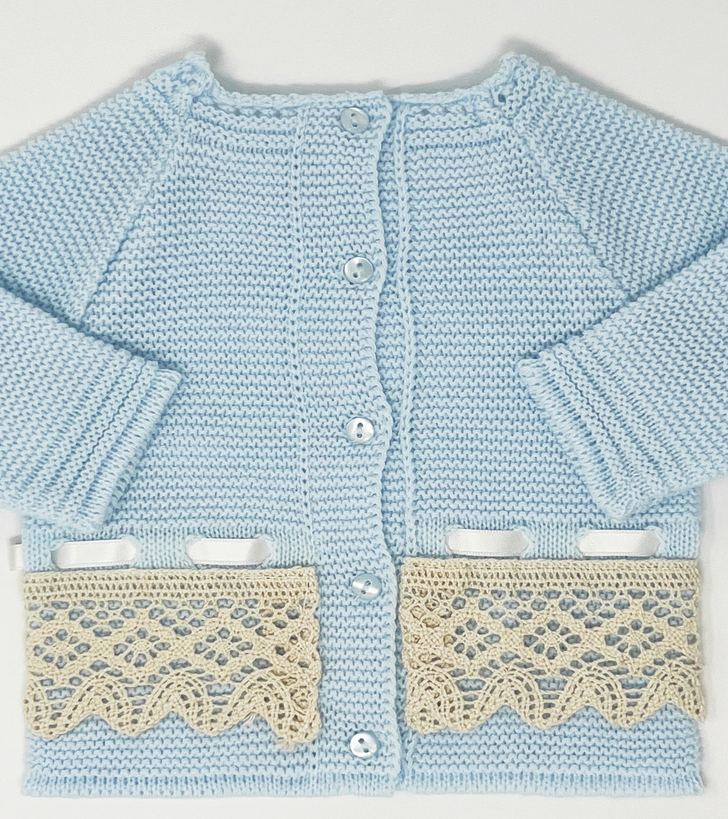 Newborn Baby Knit Outfit, Lace (Blue)