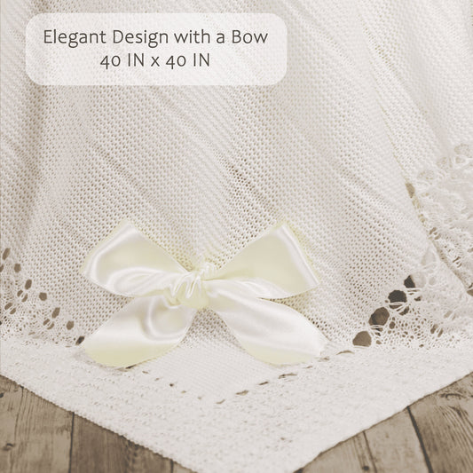 Newborn Baby Knit Blanket, Striped (Off-White)