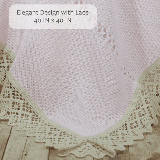 Newborn Baby Knit Blanket, Lace (Pink)