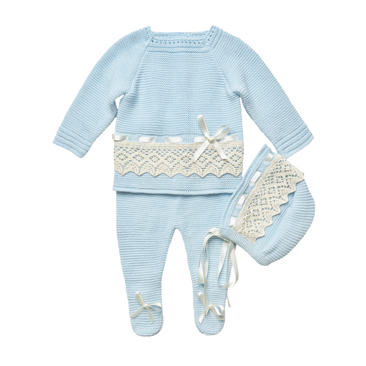 Lace Baby Knit Outfit (Blue)