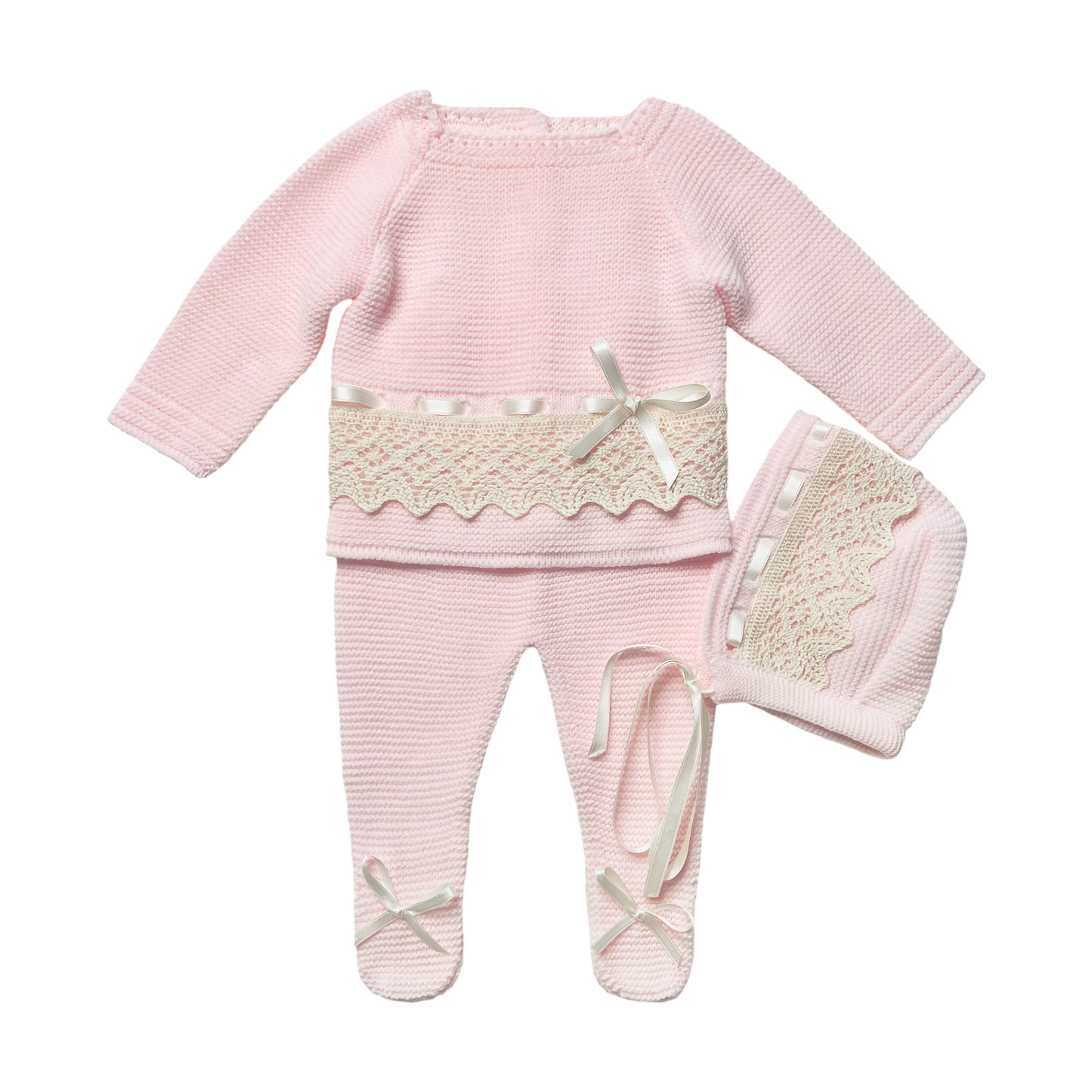 Newborn Baby Knit Outfit, Lace (Pink)