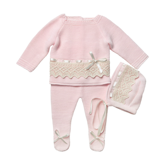 Lace Baby Knit Outfit (Pink)