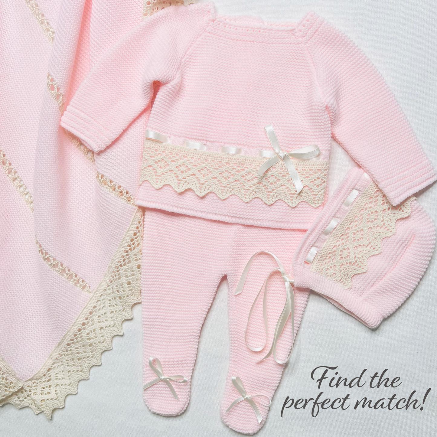 Newborn Baby Knit Outfit, Lace (Pink)