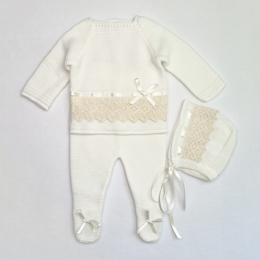 Lace Baby Knit Outfit (Beige)