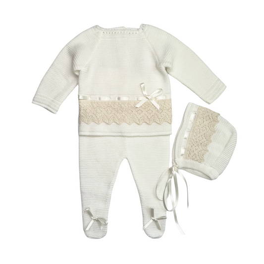 Lace Baby Knit Outfit (Beige)