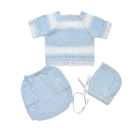 Lace Baby Knit Outfit (Blue)