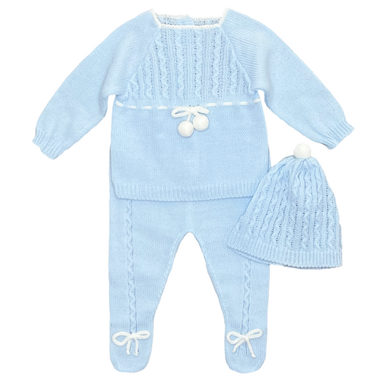 Pompoms Baby Knit Outfit (Blue)