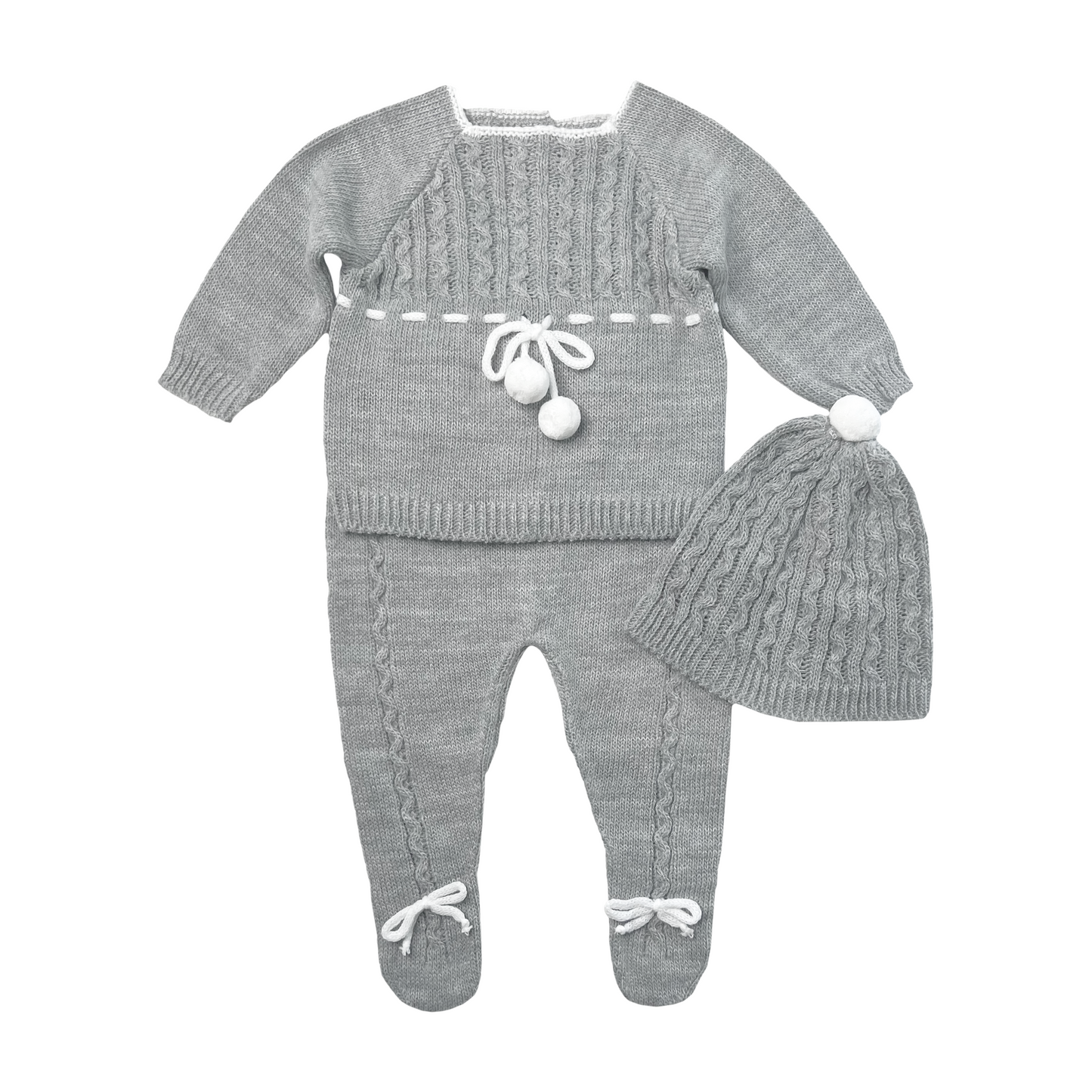 Pompoms Baby Knit Outfit (Gray)
