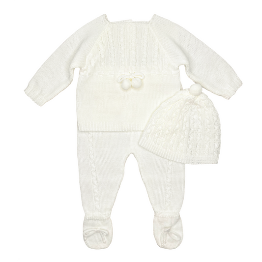 Pompoms Baby Knit Outfit (Off-White)