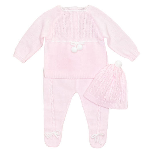 Pompoms Baby Knit Outfit (Pink)