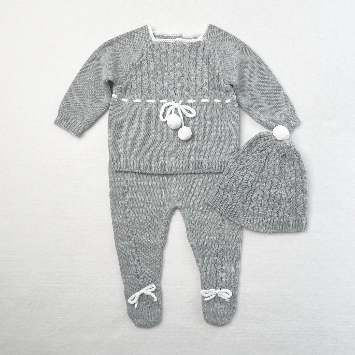 Pompoms Baby Knit Outfit (Gray)